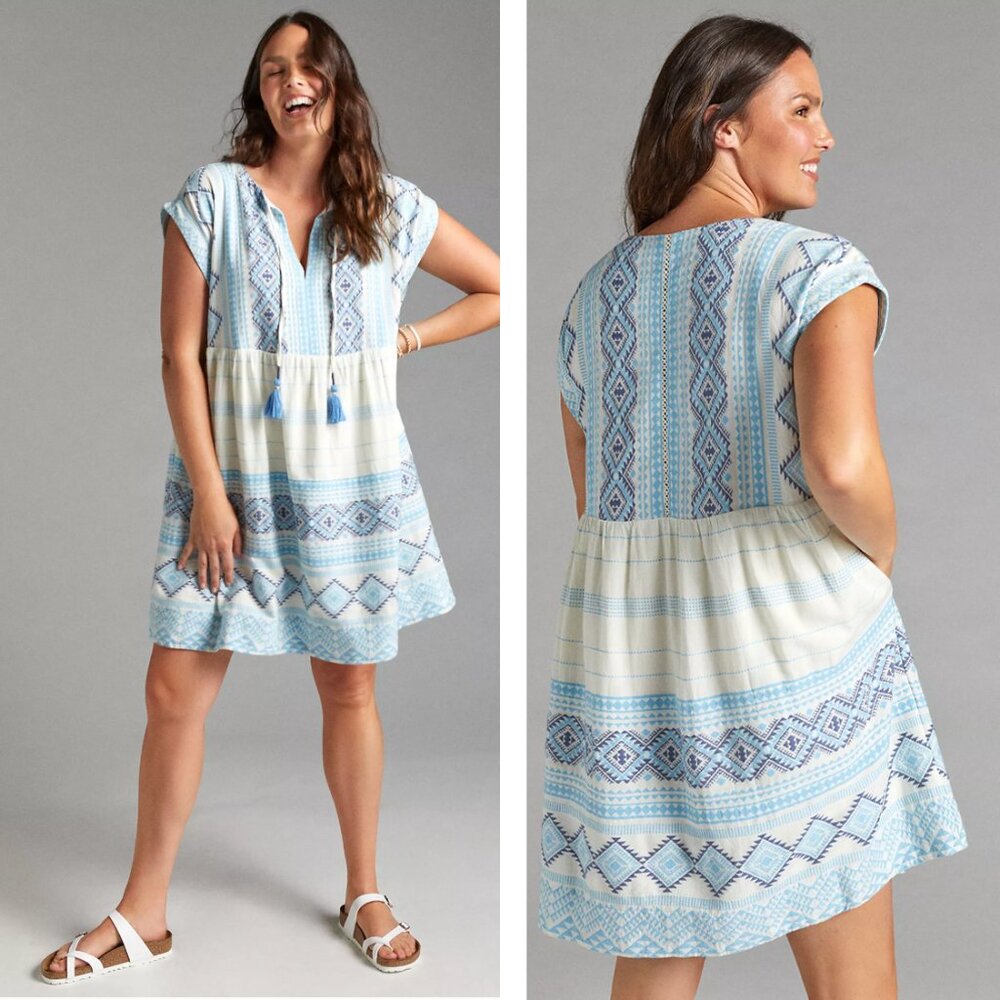 Blue White Jacquard Tunic Dress by Anthropologie NWOT Size LP